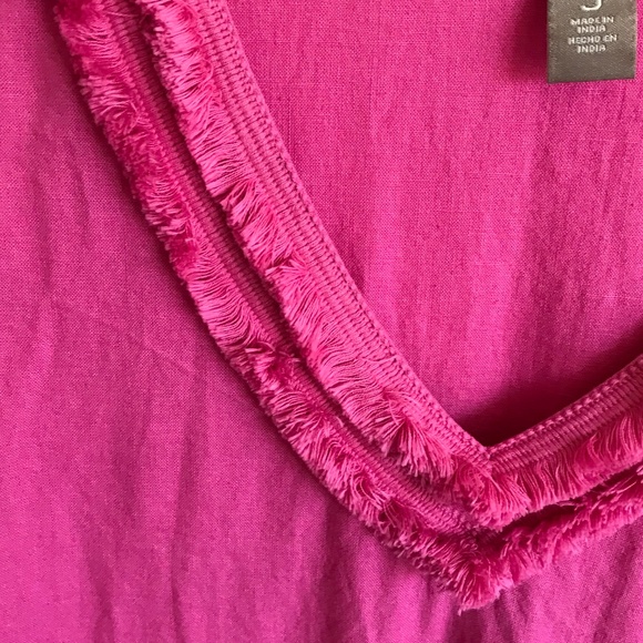CHICO’S Pink Blouse Top Linen Blend 3/4 Sleeves Fray Trim Women’s Size XL Size 3 - Picture 5 of 16